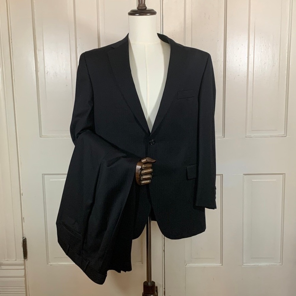 Jack Victor Valentino Mens 46R 40W Black Pinstripe Wool 2 Piece Suit Canada